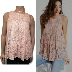 Bcbgeneration Pleated Floral Lace A-line Top Pastel Sleeveless Barbiecore